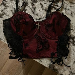 Dark red and black butterfly top